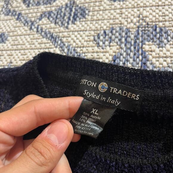 VTG Y2K 3D Knit Multicolor Striped Navy Sweater Earth Tones SZ XL - Picture 3 of 6